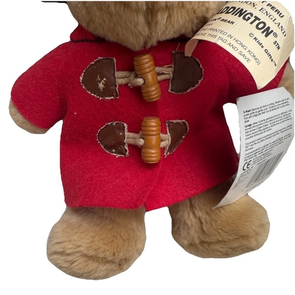 Paddington Bear Plush with Tag, Wood Toggles Navy Blue Hat, Red Coat - Eden Toys - Picture 3 of 8
